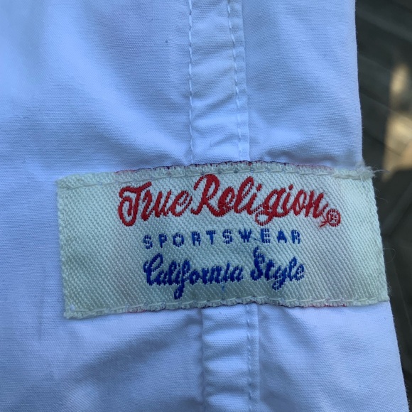 TRUE RELIGION Men's Short Sleeve Big T Western Shirt Optic White Button Up SZ XL - Picture 11 of 16